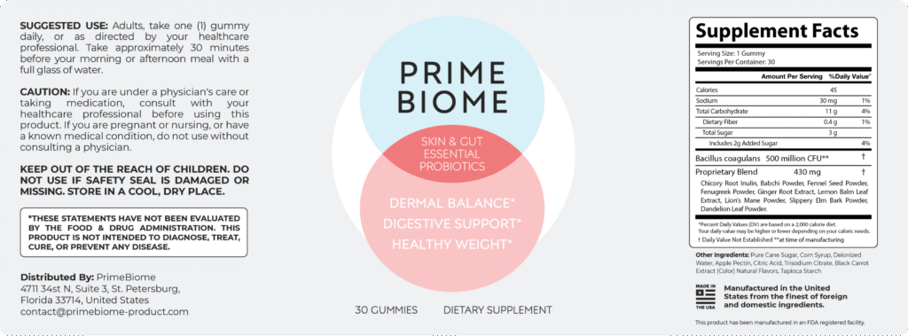 Supplement Facts label for the probiotic bottle